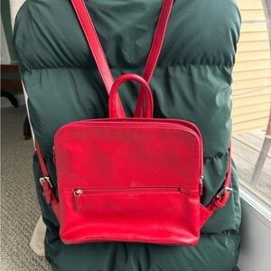 RFID Red Genuine Leather Mini Backpack | Adjustable Straps